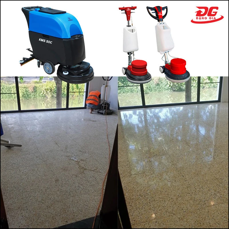 Hình ảnh sàn nhà trước và sau khi làm sạch bằng máy chà sàn nhà xưởng công nghiệp