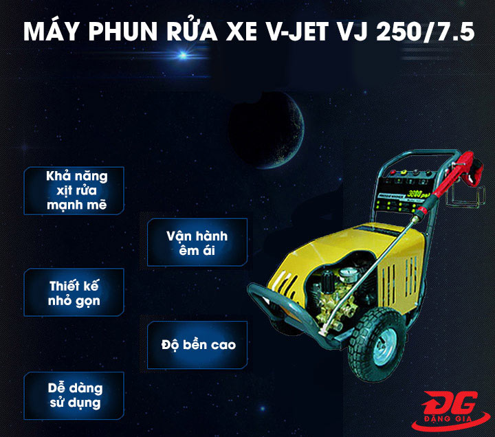 Máy xịt rửa xe ô tô V-Jet VJ 250/7.5 sở hữu nhiều ưu điểm nổi bật thu hút khách hàng