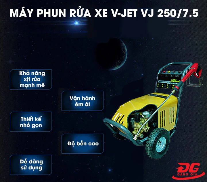 Máy xịt rửa xe ô tô V-Jet VJ 250/7.5 sở hữu nhiều ưu điểm nổi bật thu hút khách hàng