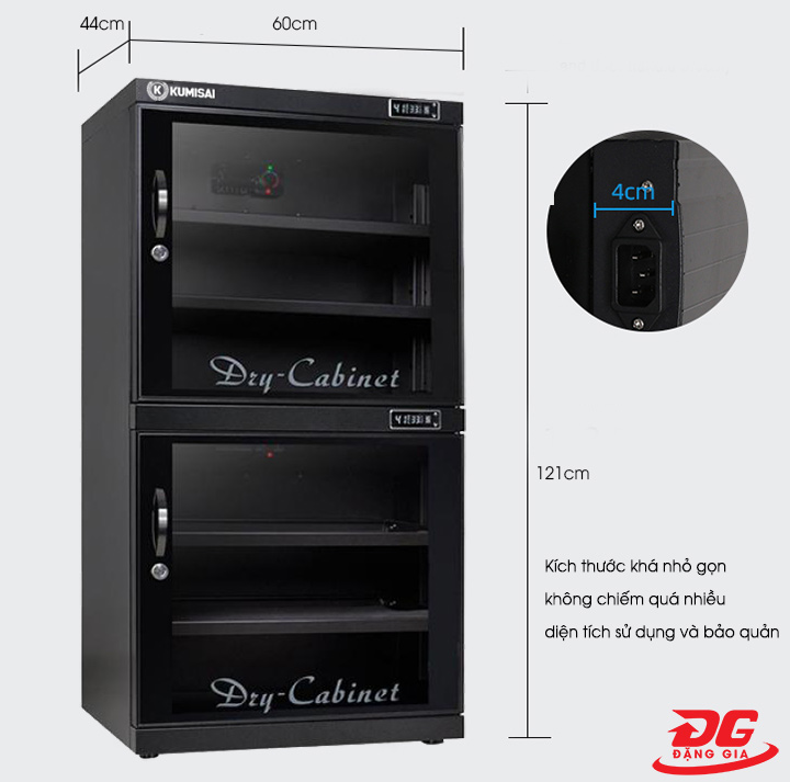 Kích thước tủ chống ẩm Kumisai DHC 300 khá nhỏ gọn 