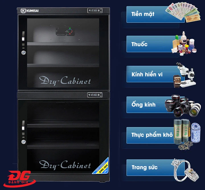 Tủ chống ẩm Kumisai DHC 300 được sử dụng để bảo quản nhiều vật dụng khác nhau