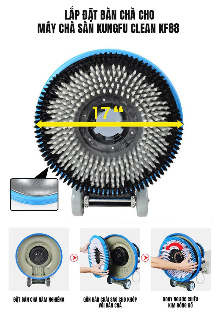 Hướng dẫn lắp đặt bàn chà cho máy chà sàn Kungfu Clean KF88
