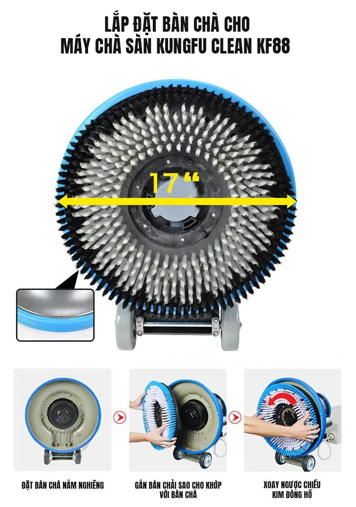Hướng dẫn lắp đặt bàn chà cho máy chà sàn Kungfu Clean KF88