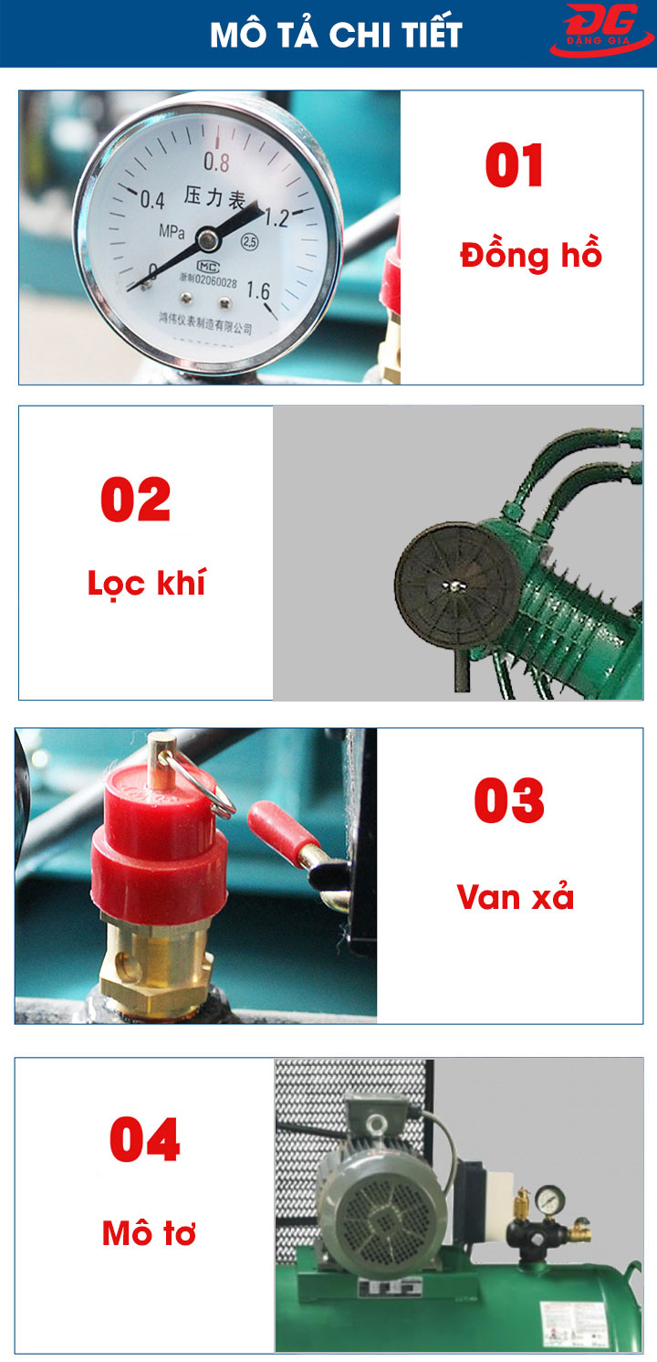 Cấu tạo máy nén khí Fusheng VA51 khá đơn giản, thuận tiện cho việc sử dụng và vận hành 