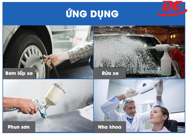 Với khả năng cung cấp khí nén ổn định, thiết bị được ứng dụng trong nhiều công việc khác nhau