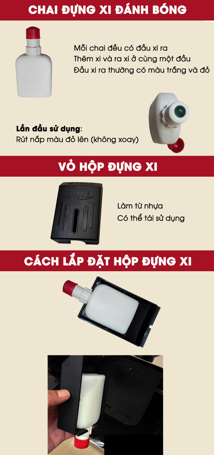  Chai đựng xi và quy trình lắp đặt hộp đựng xi vào máy