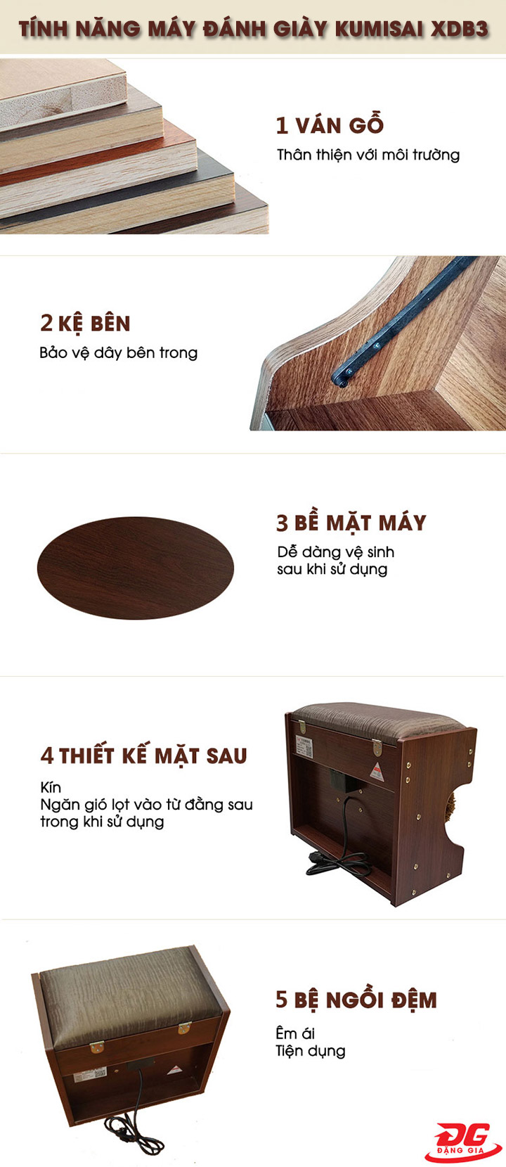 Chi tiết và các tính năng của máy đánh giày Kumisai XDB3