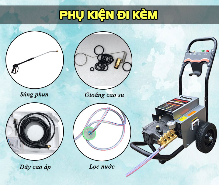  Bộ phụ kiện đi kèm máy hỗ trợ quá trình xịt rửa diễn ra dễ dàng hơn