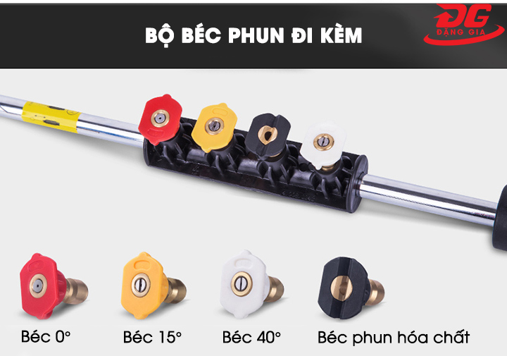Bộ béc phun đi kèm máy hỗ trợ người dùng phun rửa dễ dàng, nhanh chóng