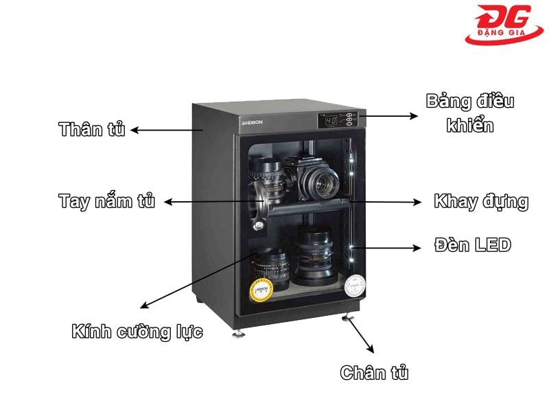 Các bộ phận chính của tủ chống ẩm máy ảnh Andbon AD-38S