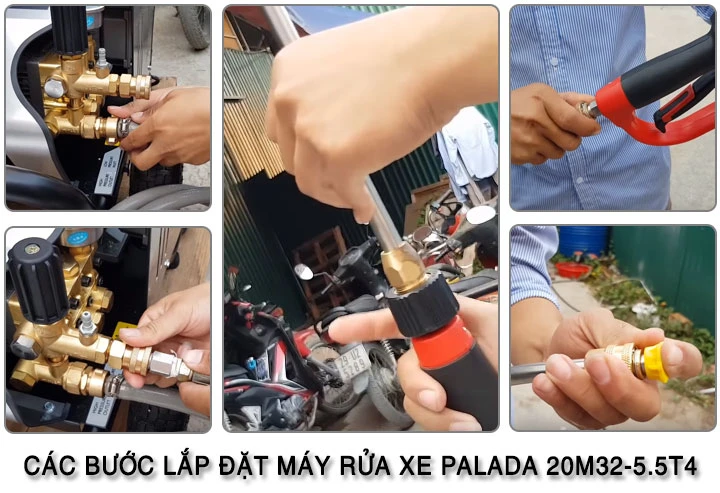 quy trình lắp đặt Máy xịt rửa xe Palada 20M32-5.5T4