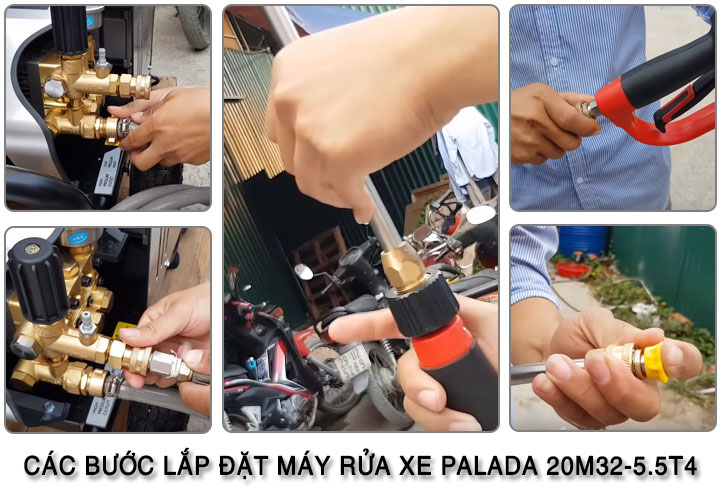 quy trình lắp đặt Máy xịt rửa xe Palada 20M32-5.5T4