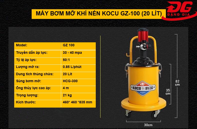 Thông số kĩ thuật máy bơm mỡ Kocu GZ-100