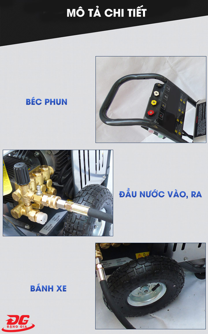 Chi tiết một số bộ phận của máy rửa xe V-Jet VJ 250/7.5