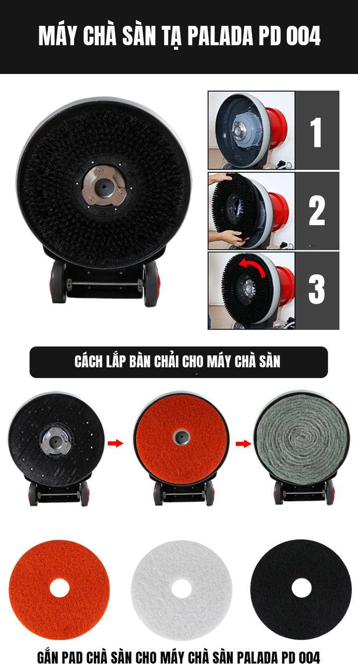 Hướng dẫn cách sử dụng và lắp đặt bàn chải, pad chà sàn