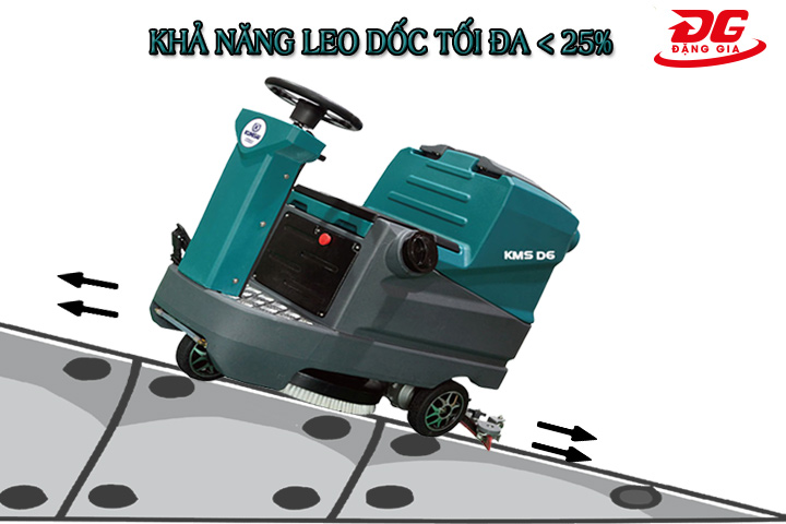 Máy chà sàn ngồi lái Kumisai KMS D6 có khả năng leo dốc làm sạch nhiều vị trí