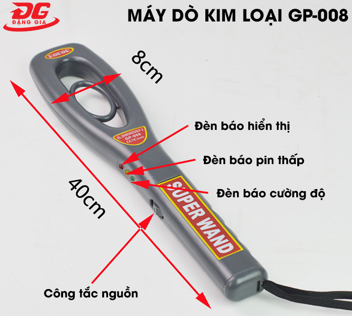 Cấu tạo của máy dò tìm kim loại GP-008 vô cùng nhỏ gọn, đơn giản