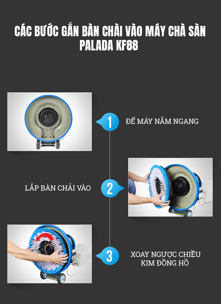 Hướng dẫn lắp đặt bàn chải sàn cho máy chà sàn Palada KF88