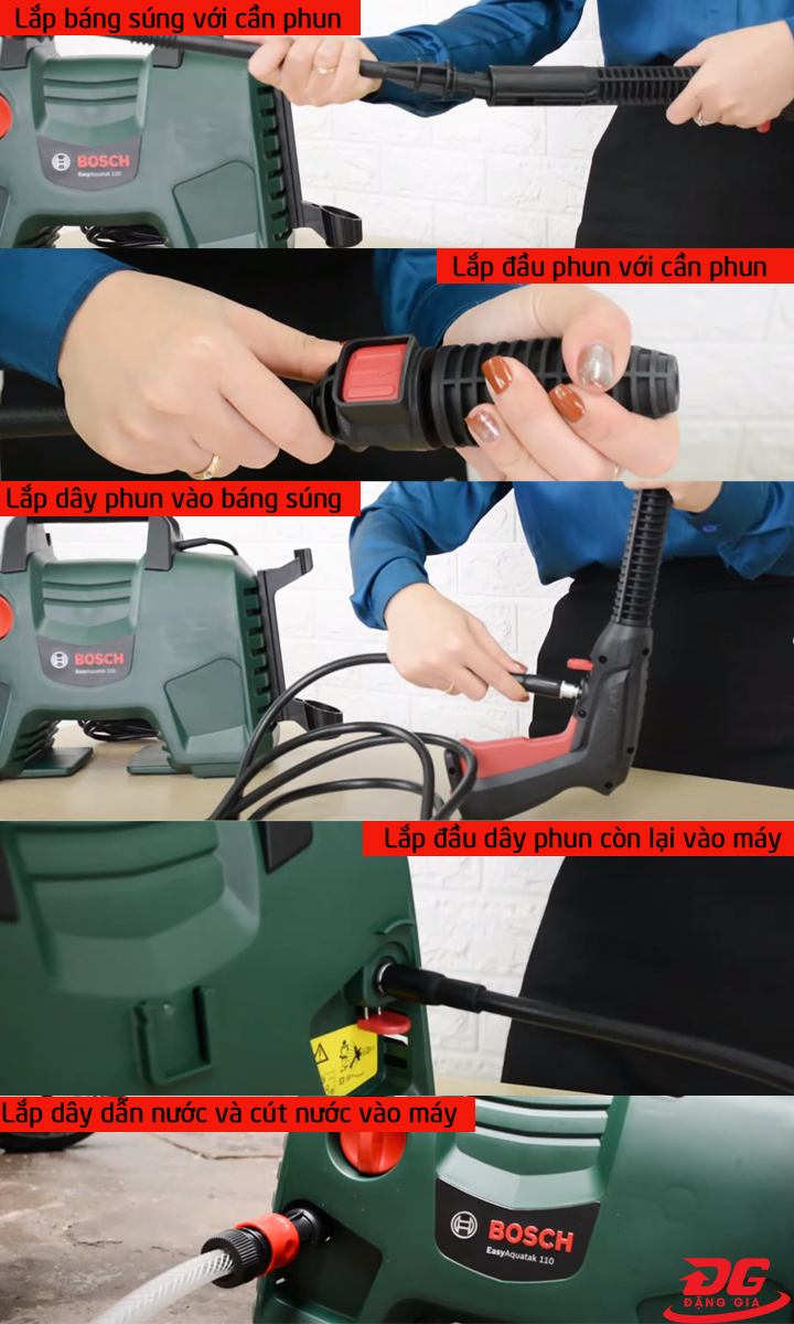Các bước lắp đặt máy rửa xe Bosch Easy AQT 110 1300W
