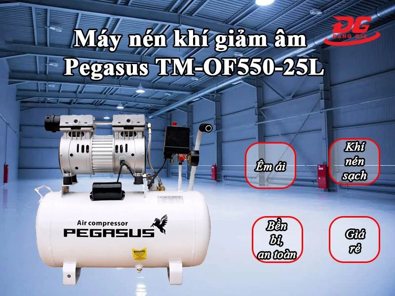 Máy nén khí giảm âm không dầu Pegasus TM-OF550-25L