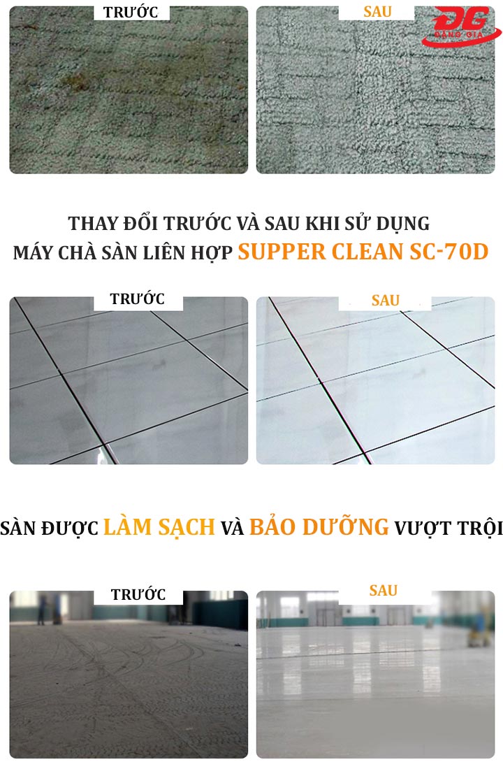 So sánh giữa trước và sau khi sử dụng máy chà sàn
