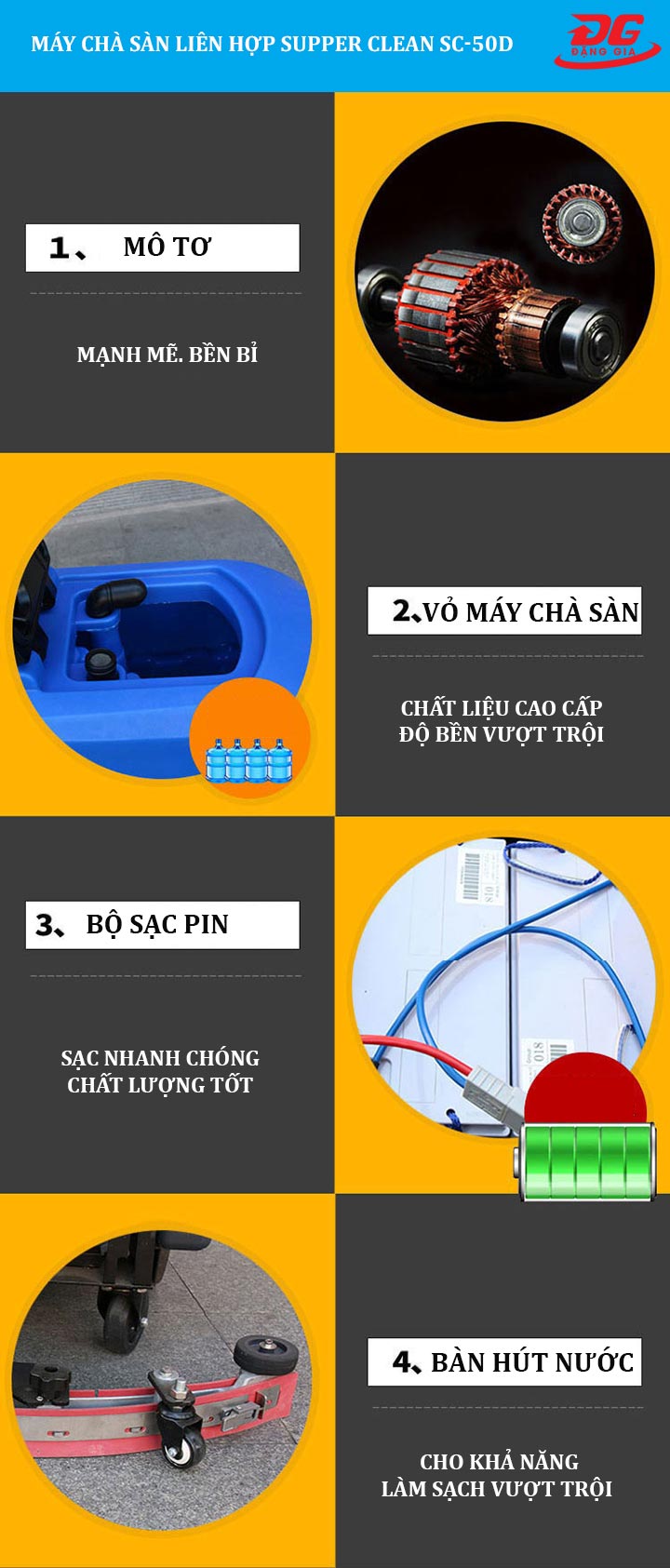 đặc điểm cấu tạo máy chà sàn liên hợp Supper Clean SC-50D