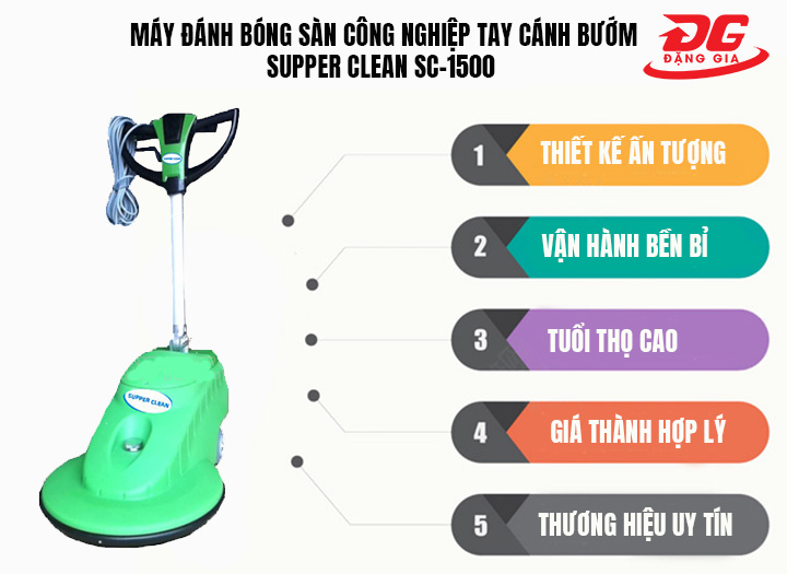 ưu điểm của máy đánh bóng sàn công nghiệp tay cánh bướm Supper Clean SC-1500
