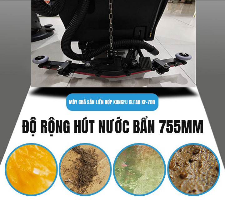 Độ rộng hút nước bẩn của sản phẩm lên tới 755mm