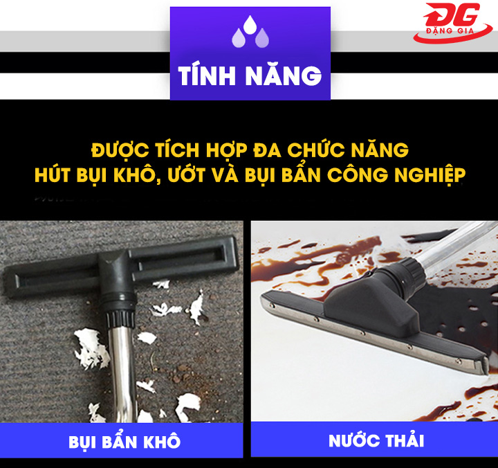 Máy hút bụi công nghiệp TopClean model TC80S vừa hút được bụi khô, vừa hút nước hiệu quả