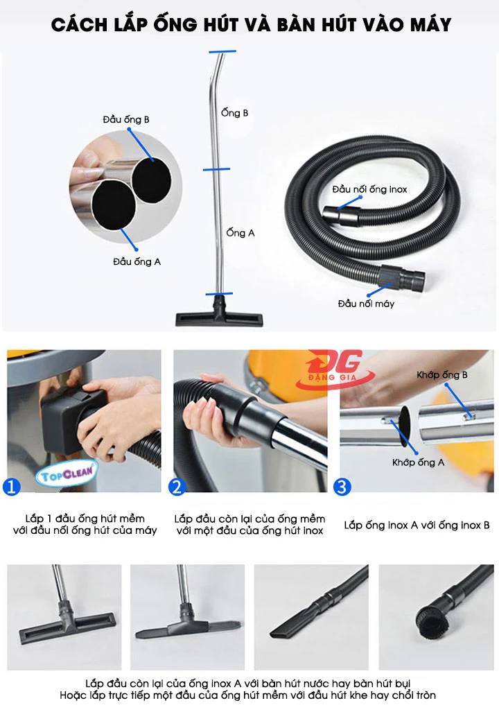 Hướng dẫn lắp ống hút vào bàn hút