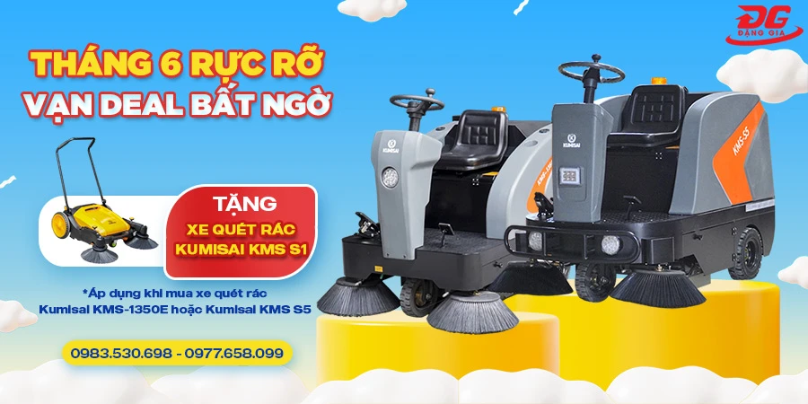 Điện máy Đặng Gia tặng Xe quét rác đẩy tay Kumisai KMS S1 khi mua Xe quét rác ngồi lái Kumisai KMS 1350E hoặc Kumisai KMS S5