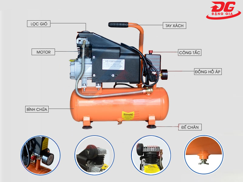 Cấu tạo chung của máy bơm khí nén mini có dầu