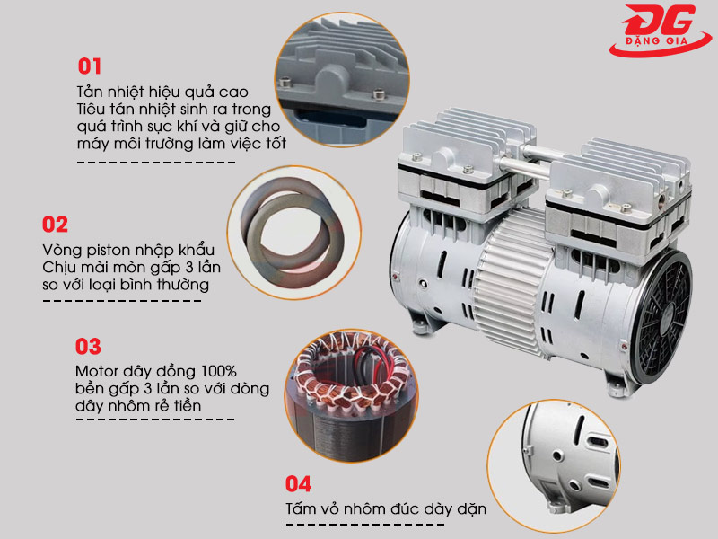Cụm motor và đầu nén máy khí nén mini không dầu