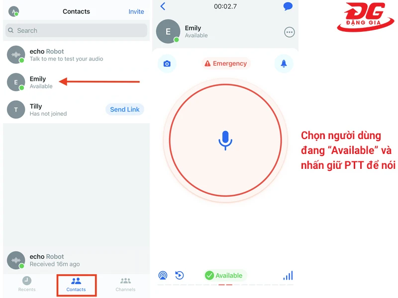 Liên lạc qua bộ đàm kết nối điện thoại