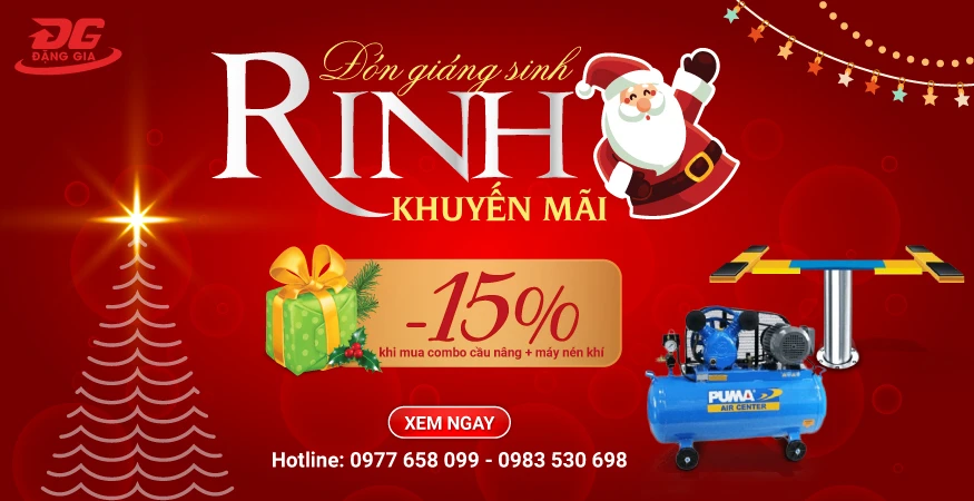Giảm giá 15% combo máy nén khí và cầu nâng 1 trụ nhân dịp Giáng sinh 2020