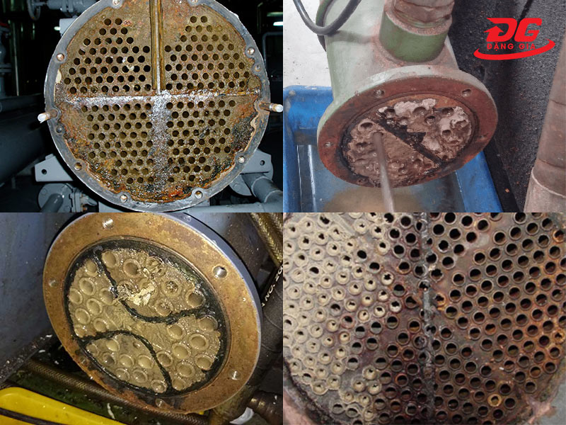 Bùn đất, cặn bẩn bám đầy trên đường ống trong hệ thống chiller