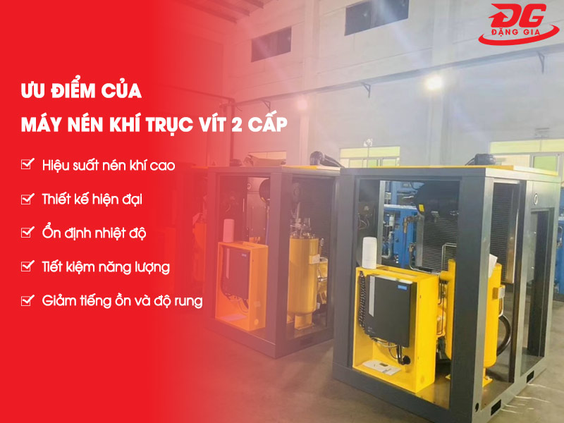 Ưu điểm nổi bật của máy khí nén trục vít 2 cấp