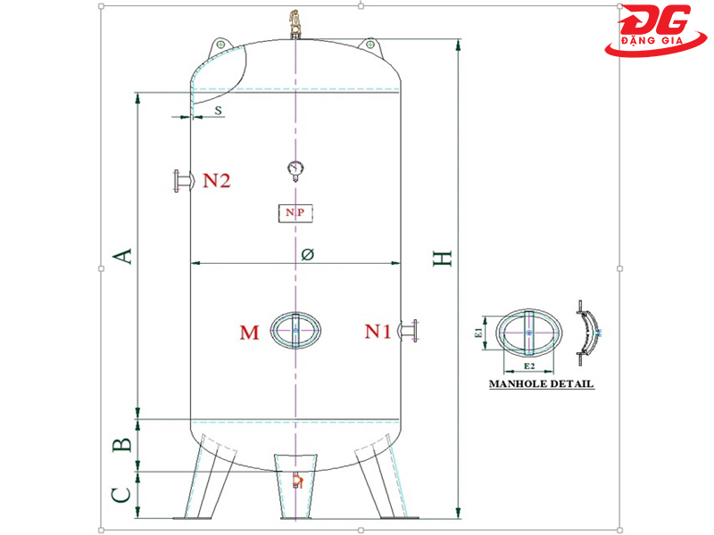 Bản vẽ kỹ thuật của bình chứa khí nén