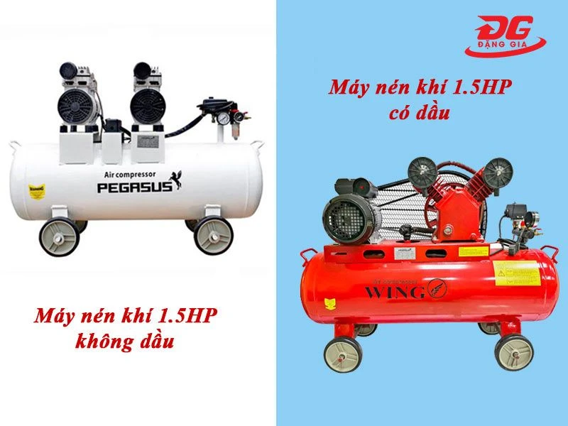 Máy bơm hơi 1.5HP loại không dầu và có dầu