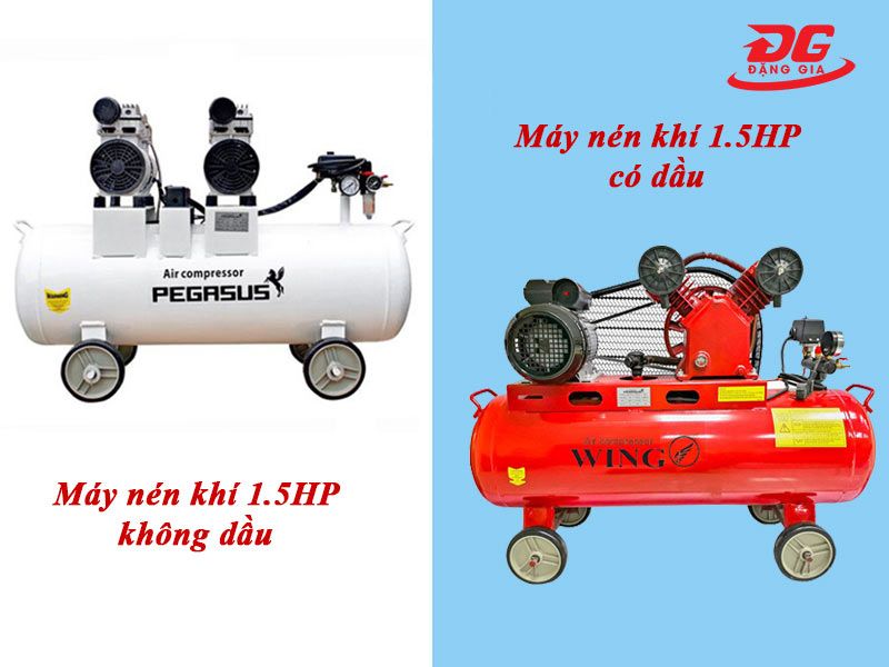 Máy bơm hơi 1.5HP loại không dầu và có dầu