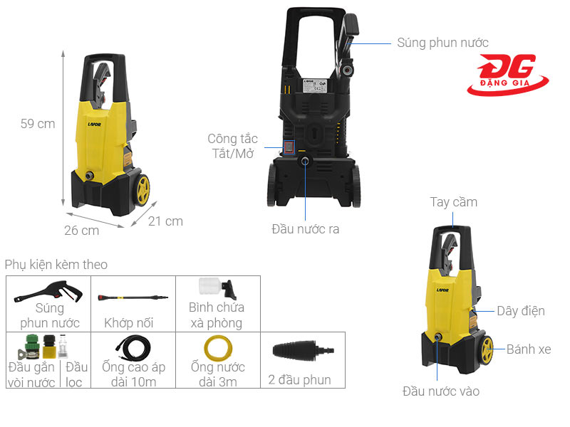 Cấu tạo máy rửa xe Lavor Smart Plus 130 và các phụ kiện