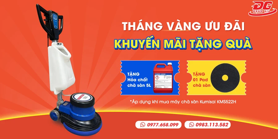 Mua máy chà sàn Kumisai KMS522H tặng can hóa chất chà sàn 5L và 01 chiếc Pad chà sàn