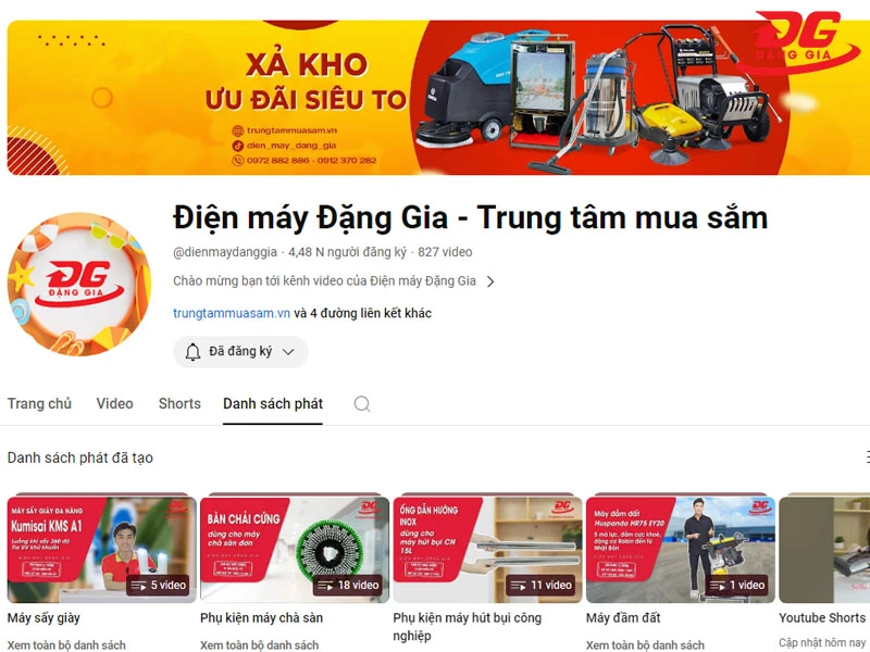 Kênh Youtube Điện máy Đặng Gia