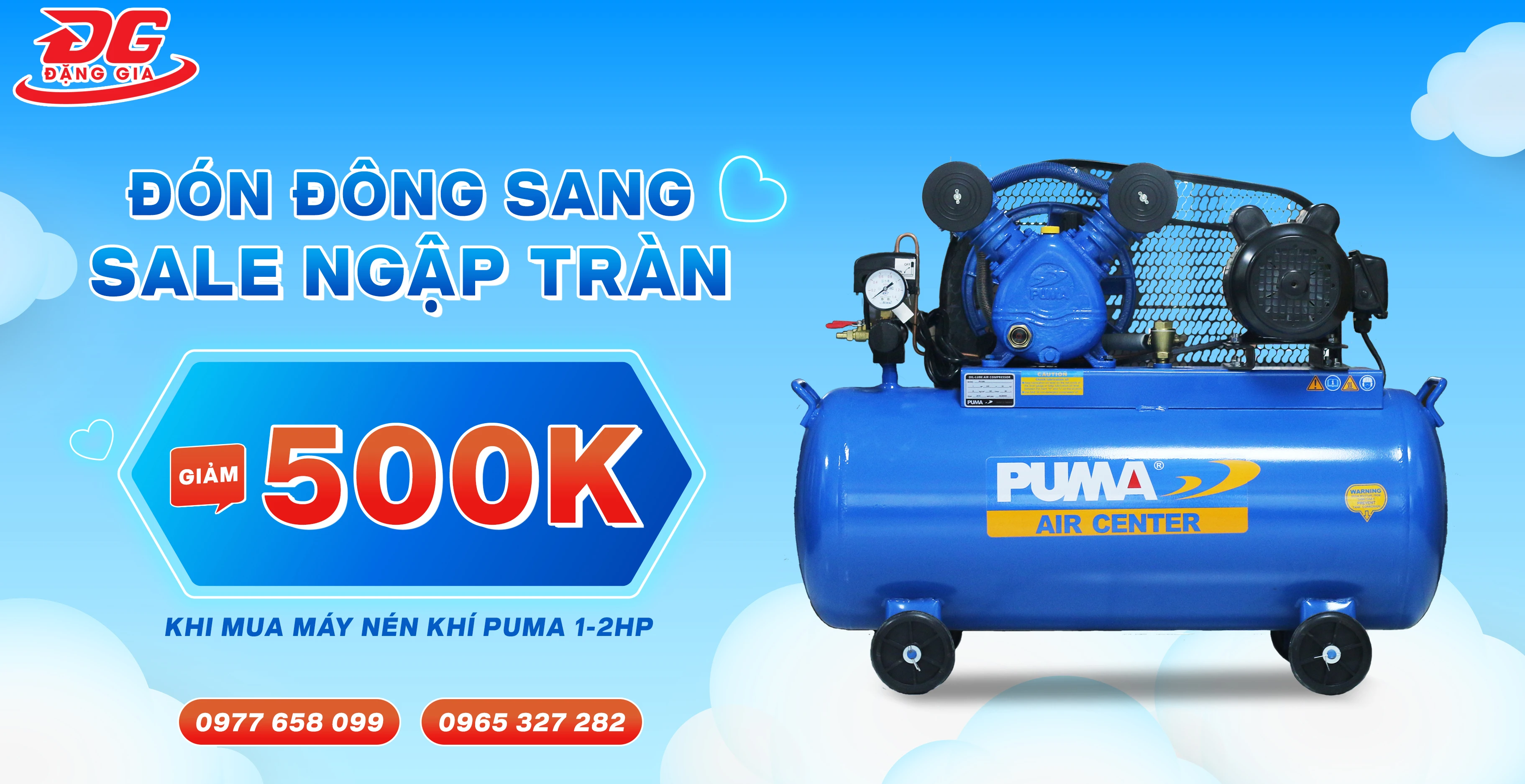 Đón đông sang giảm ngay 500k khi mua máy nén khí Puma 1-2HP