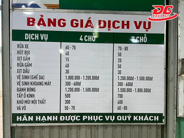 Bảng giá dịch vụ rửa xe tại Sơn La