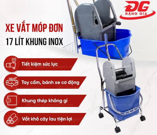 Xe vắt móp đơn 17 lít khung inox 2